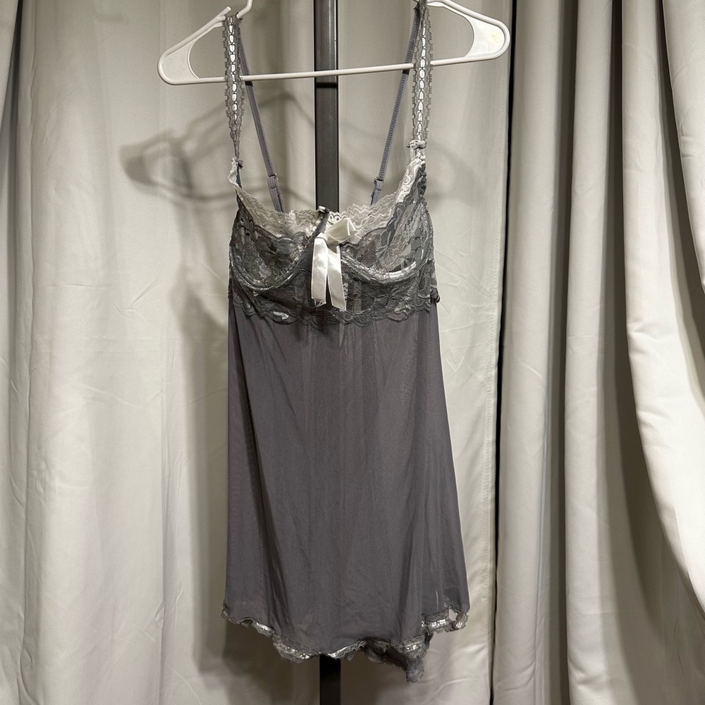 New Gray Lacy Sexy Short Lingerie Sleep Wear